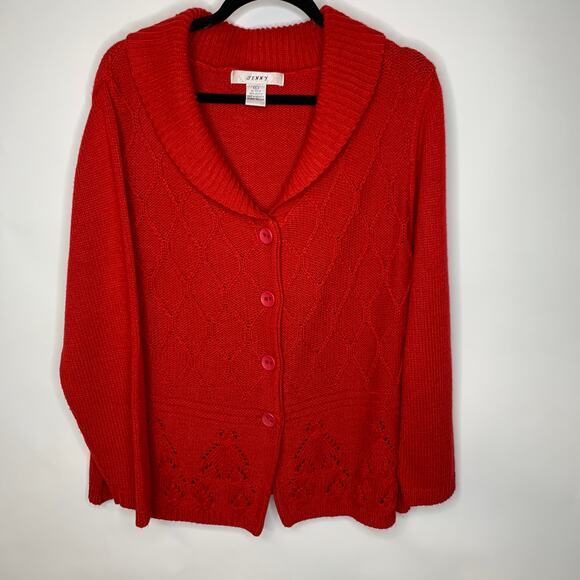 Vintage Acrylic Shawl Collar Red Cardigan Sz Large - Picture 1 of 4